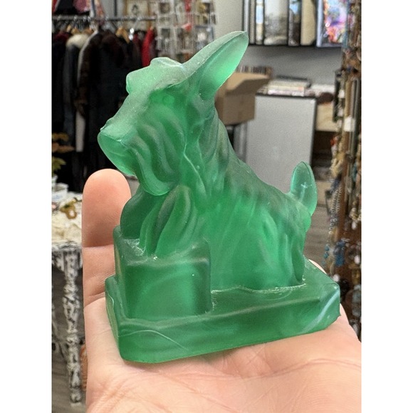 Boyd Glass Other - Boyd Glass Scottie JB Dog Figurine Green Frosted Satin Vintage Stamped